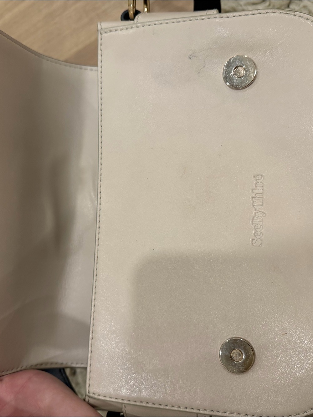 See By Chloe Taupe & Cream Leather Crossbody with Gold Ring Detail - Picture 4 of 4